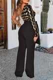 Goosudu Elegant One Shoulder Sequin Stitching Slim Fit Belt Jumpsuit