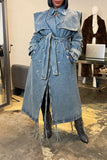 Goosudu Denim On-trend Denim Overcoat With Belt