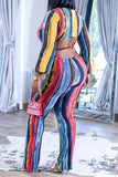 Goosudu Rainbow Striped Backless Belt Jumpsuit