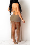 Goosudu Sexy Solid Tassel Hollowed Out Split Joint Backless Swimwears Cover Up