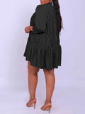 Goosudu Solid Ruffle Shirt Dress