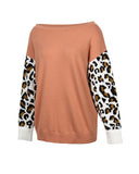 Goosudu Clearance Women's off Shoulder Knitted Color Block Sweater Leopard Print Sweater