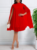 Goosudu Solid Pleated Cape Dress