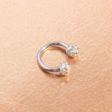 Goosudu [Queen C]Micro Pave 2 Sides Ball Screw Back Stud Lip Ring Nose Ring