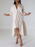 Goosudu Solid Asymmetric Shirt Dress