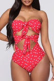 Goosudu Sexy Print Polka Dot Split Joint Knotted Swimwears