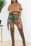 Goosudu Camouflage Stylish Ripped Tassel Shorts