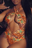 Goosudu Sexy Print Hollowed Out Split Joint Swimwears