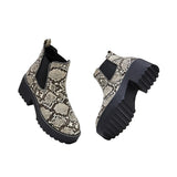 Goosudu Women Casual Snakeskin Platform Slip On Boots