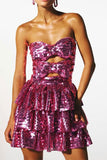 Goosudu Sequined Glittery Bow Design Tiered Mini Dress