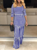 Goosudu Stripe Ruffle Maxi Dress