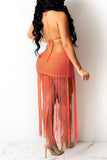 Goosudu Sexy Solid Tassel Hollowed Out Split Joint Backless Swimwears Cover Up