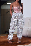 Goosudu Metallic Punk Multi Pocket Pants