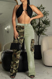 Goosudu Camouflage Patchwork Punk Patch Pocket Pants