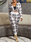 Goosudu Plaid Zip-Front Hoodie & Pants Set