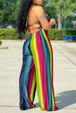 Goosudu Plus Size Colorful Striped Tube Wide Leg Jumpsuit