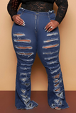 Goosudu Casual Solid Ripped Plus Size Jeans