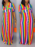 Goosudu Rainbow Stripe Shirt Dress