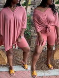 Goosudu V-Neck Slit Tee & Shorts Set