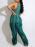 Goosudu Solid Tank Top & Fringe Pants Set