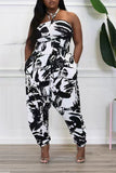 Goosudu Plus Size Halter Tie Dye Pocket Harem Jumpsuit