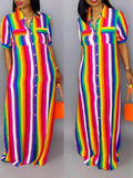 Goosudu Rainbow Stripe Shirt Dress