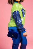 Goosudu Color Block Patchwork Sporty Sequined Jacket