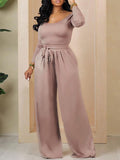 Goosudu Solid Boat-Neck Top & Tied Pants Set