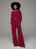 Goosudu Raw-cut Sweatshirt & Wide-Leg Pants Set