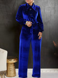 Goosudu Velvet Shirt & Wide-Leg Pants Set