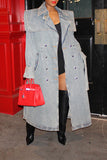 Goosudu Denim On-trend Denim Overcoat With Belt