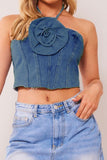 Goosudu 3D Flower Decor Halter Collar Smart Denim Camisole