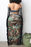 Goosudu Camouflage Hot High Split Side Tassel Skirt