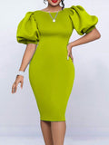 Goosudu Solid Puff-Sleeve Dress