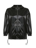 Goosudu Zip-Front Faux-Leather Hoodie