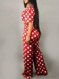 Goosudu Dot Off Shoulder Crop Top & Pants Set