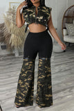 Goosudu Patchwork Camouflage Modern Bell Bottoms Pants