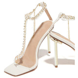 Goosudu T-Bar Strap Rhinestone Beaded Toe Ring Heels