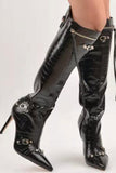 Goosudu Rivet Design Rocking Pointed Toe Boots