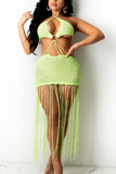 Goosudu Sexy Solid Tassel Hollowed Out Split Joint Backless Swimwears Cover Up