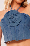 Goosudu 3D Flower Decor Halter Collar Smart Denim Camisole