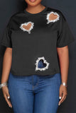 Goosudu Hollow-Out Rhinestone Heart Decor Stunning T-Shirt