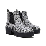 Goosudu Women Casual Snakeskin Platform Slip On Boots