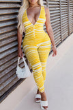 Goosudu V-neck Striped Sleeveless Zipper Jumpsuit