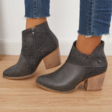 Goosudu Western Cowgirl Ankle Boots Chunky Heel Buckle Short Booties