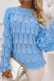 Goosudu Solid Color Boat Neck Elegant Crochet Sweater