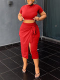 Goosudu Solid Cropped Top & Slit Skirt Set