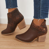 Goosudu Western Cowgirl Ankle Boots Chunky Heel Buckle Short Booties