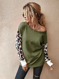 Goosudu Clearance Women's off Shoulder Knitted Color Block Sweater Leopard Print Sweater