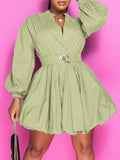 Goosudu Button-Front Belted Puffy Dress